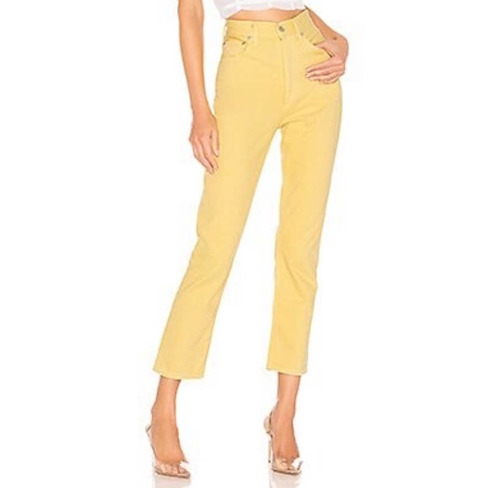 AGOLDE Jeans Womens 26 Yellow Riley High Rise Straight Crop Lemon Rigid Denim - Picture 2 of 15